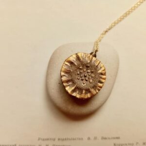 ceramic gold-brown flower diffuser necklace