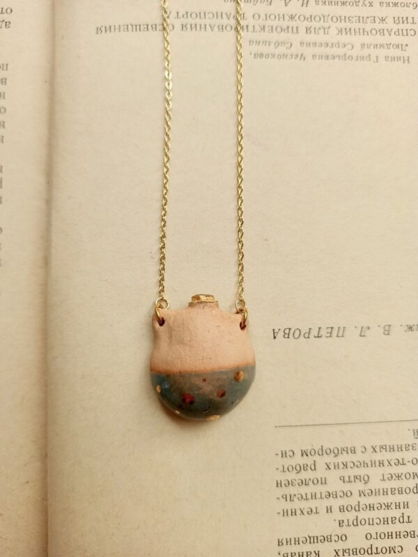 water blue gold spotted ceramic diffuser necklace