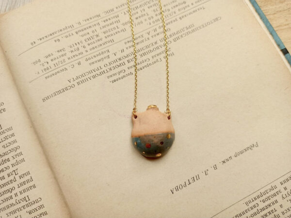 water blue gold spotted ceramic diffuser necklace