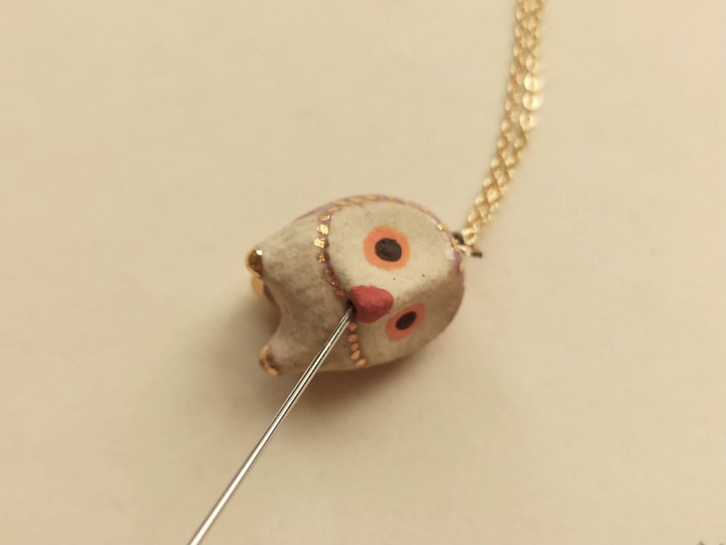 Lilac purple owl ceramic diffuser necklace