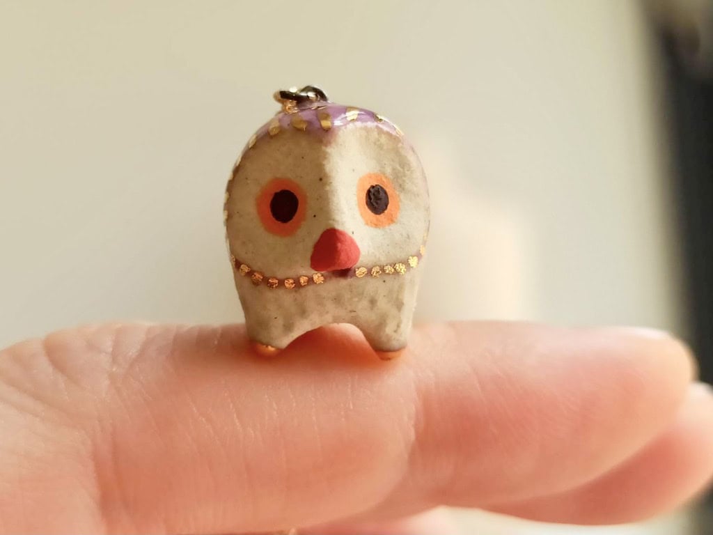 Lilac purple owl ceramic diffuser necklace