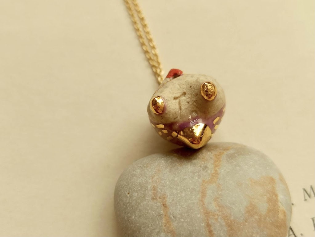 Lilac purple owl ceramic diffuser necklace