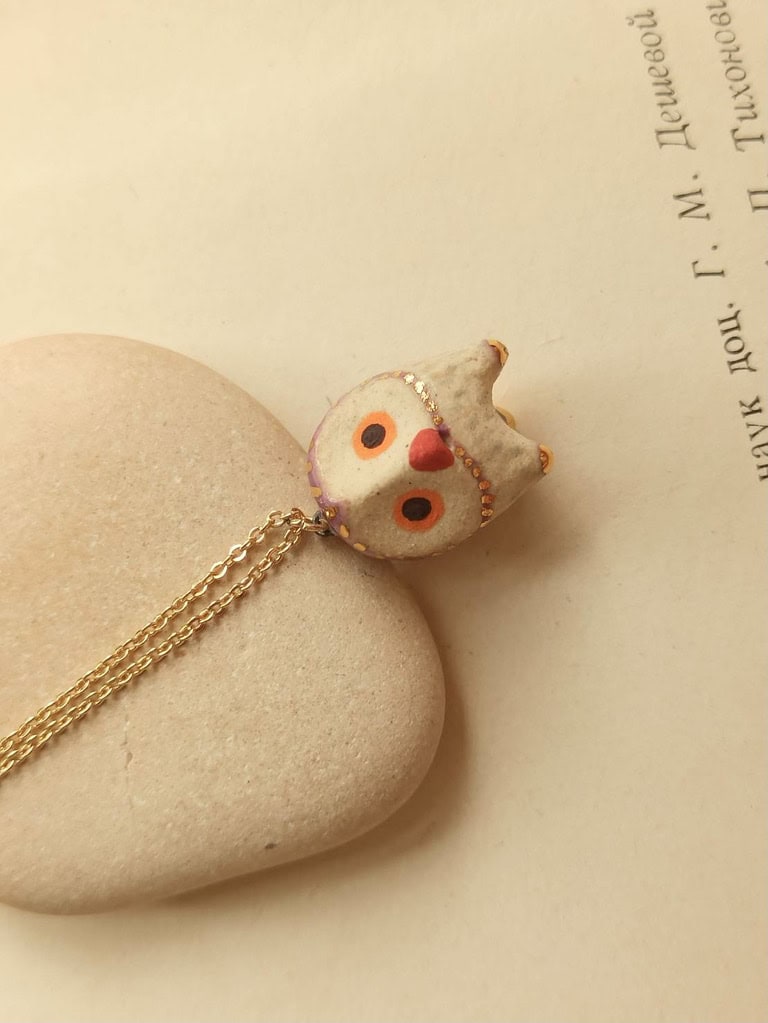 Lilac purple owl ceramic diffuser necklace