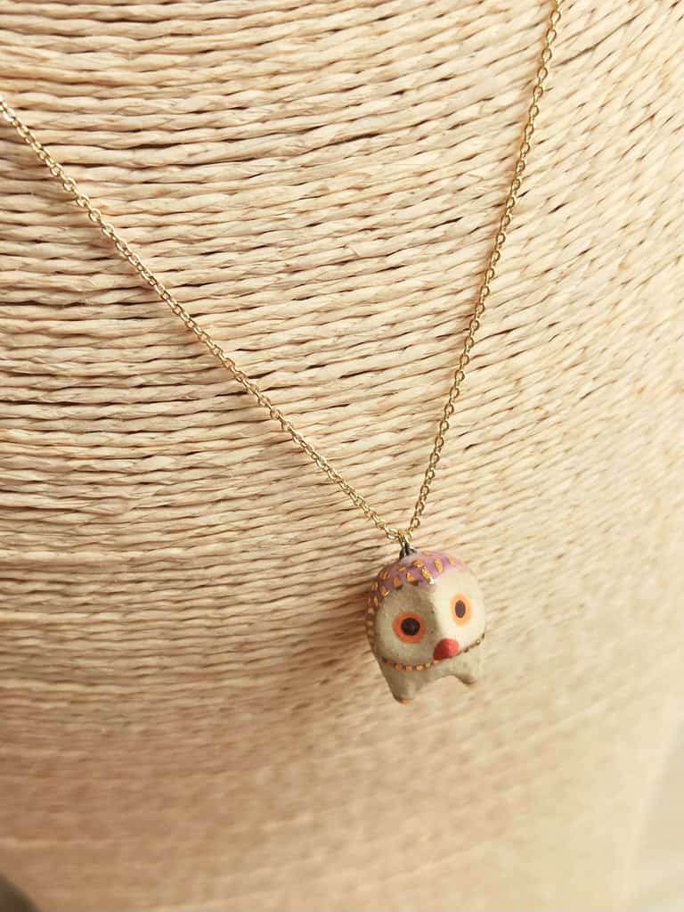 Lilac purple owl ceramic diffuser necklace