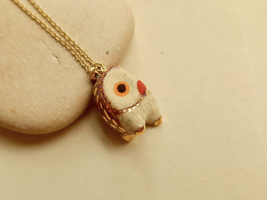 Lilac purple owl ceramic diffuser necklace