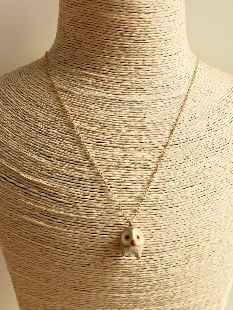Lilac purple owl ceramic diffuser necklace