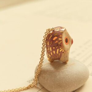 Lilac purple owl ceramic diffuser necklace