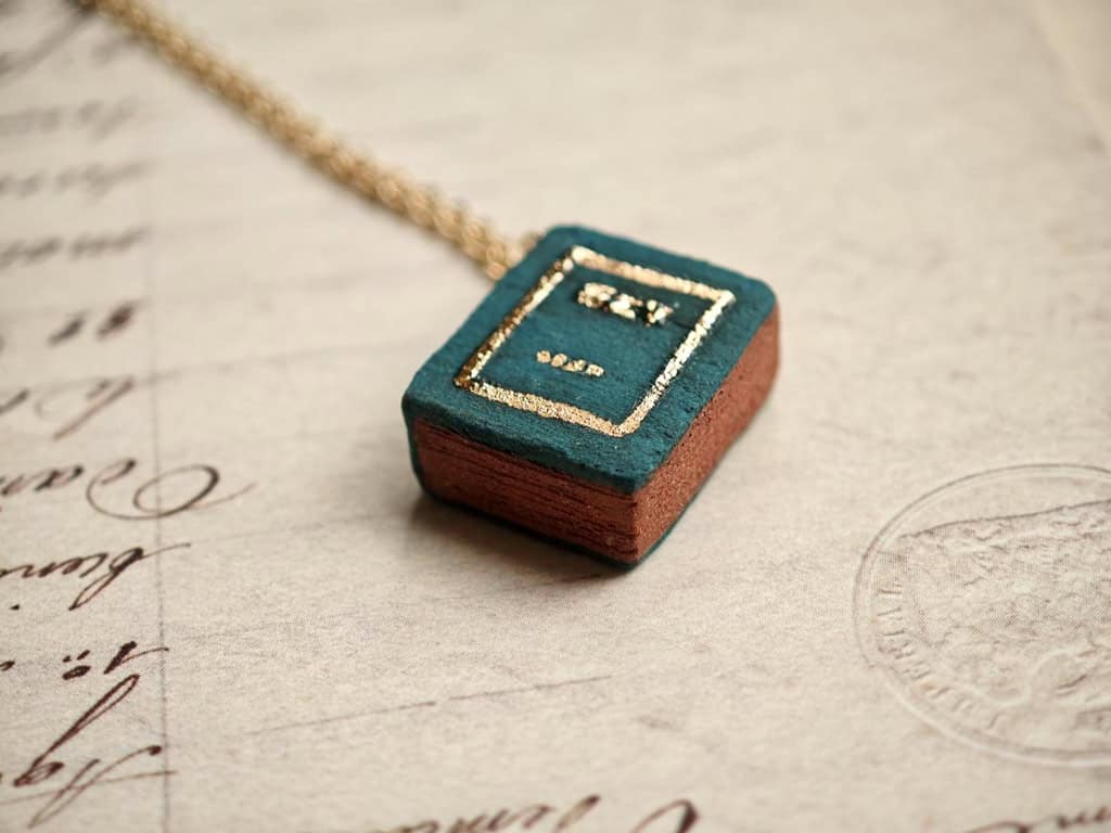 Dark Academia_ Secret Pages Vintage Book Ceramic Diffuser Necklace