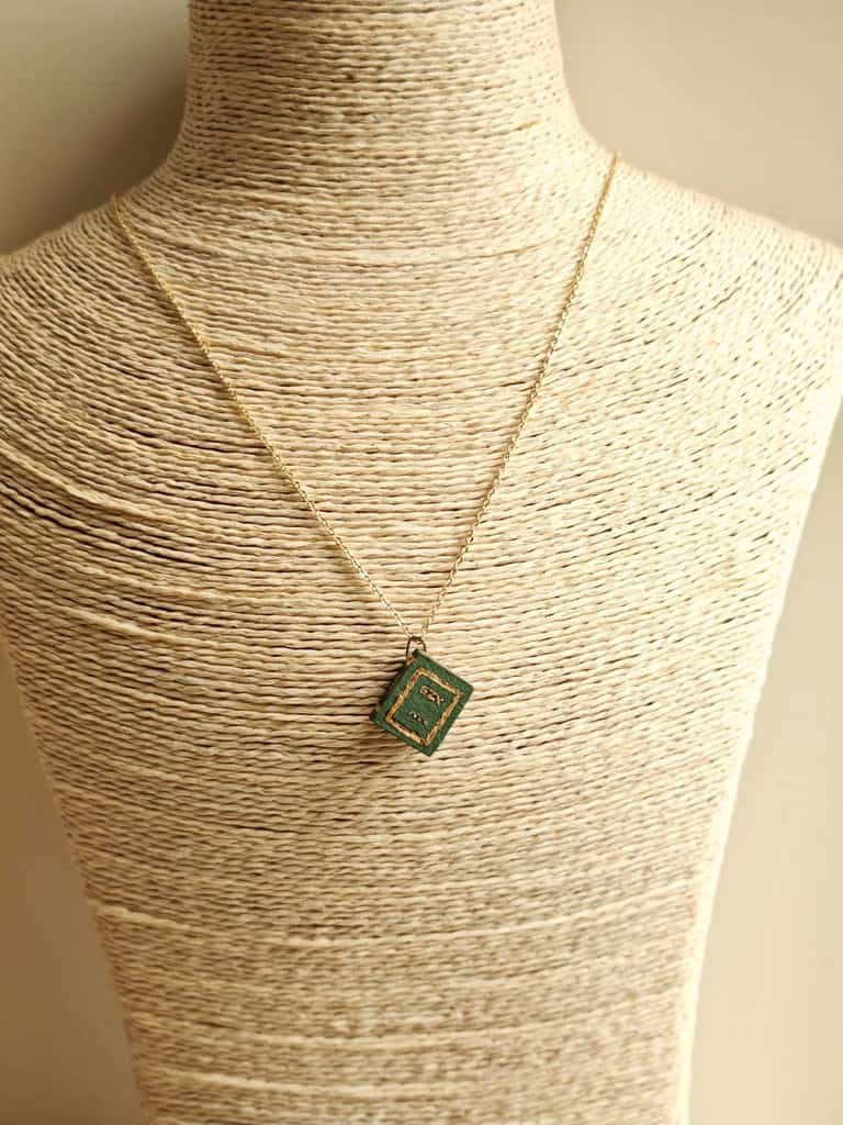 Dark Academia_ Vintage Book Ceramic Diffuser Necklace