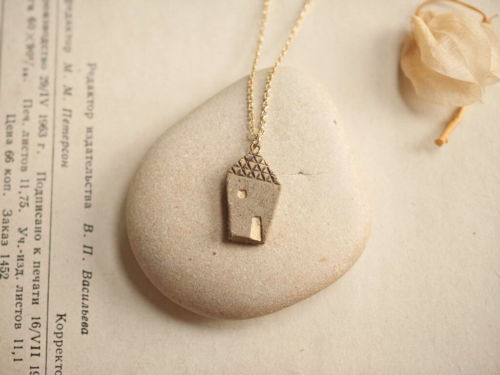 Brown Fairytale Tiny House Ceramic Essential Oil Diffuser Necklace