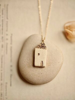 White Fairytale Tiny House Ceramic Essential Oil Diffuser Necklace