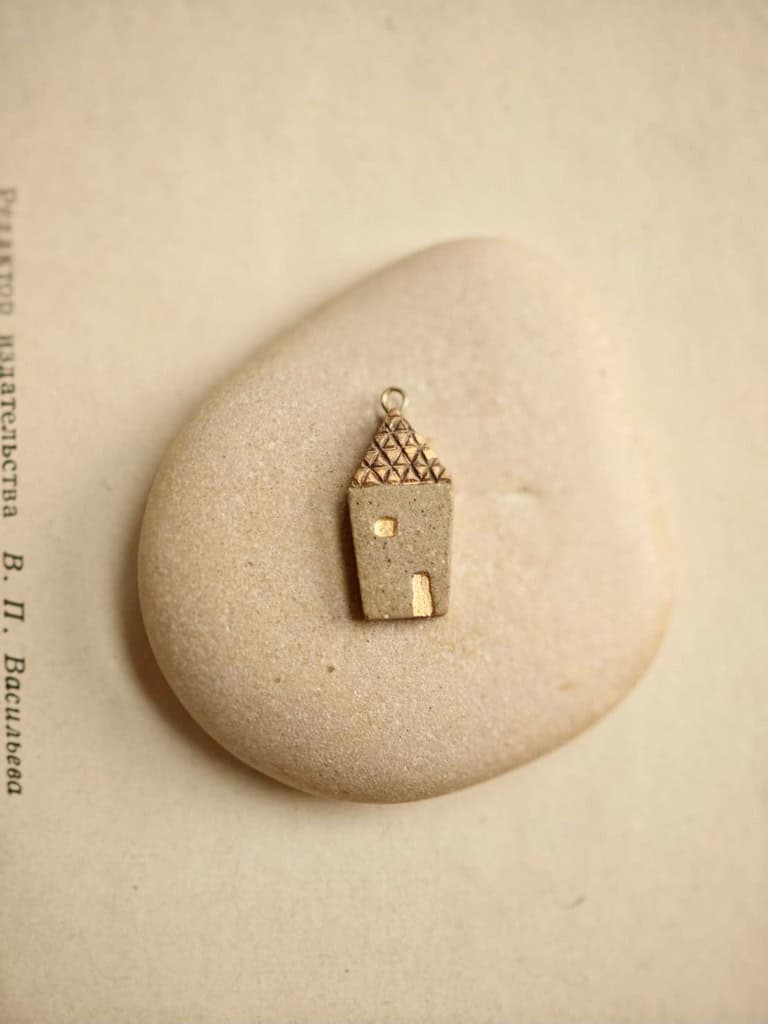 Brown Fairytale Tiny House Ceramic Essential Oil Diffuser Necklace